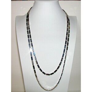 Vintage Monet Silver-Tone Double Strand Rectangular Link Necklace Jewelry 30" Le